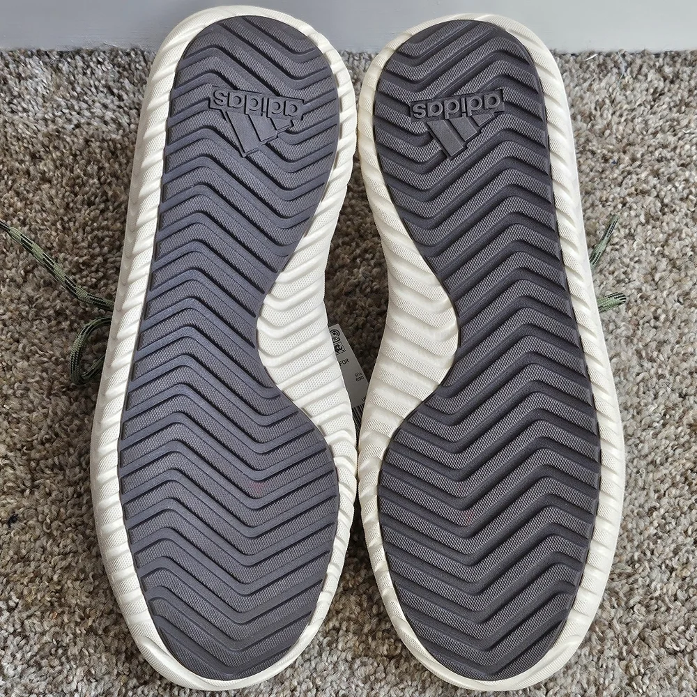adidas Women's Cream Sneakers with Gray Stripes and Olive Laces
